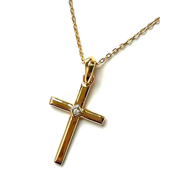 Blue Sage Sterling Silver 925 14K Gold Plated Crystal Cross Necklace NWT - Picture 2 of 14